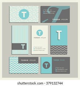 Set of coordinating business card designs with the letter t