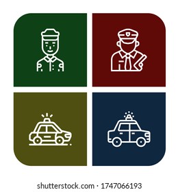 Set of cop icons. Such as Security guard, Policeman, Police car , cop icons