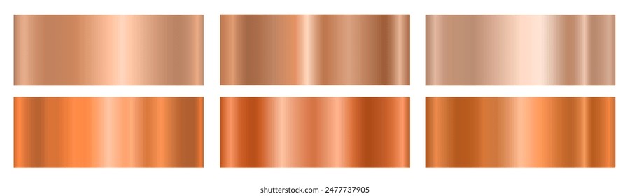 A set of copper glossy metal gradients. Metallic gradient effects for the design of text and bulletin boards, infographics. Metal banner. Vector EPS 10.