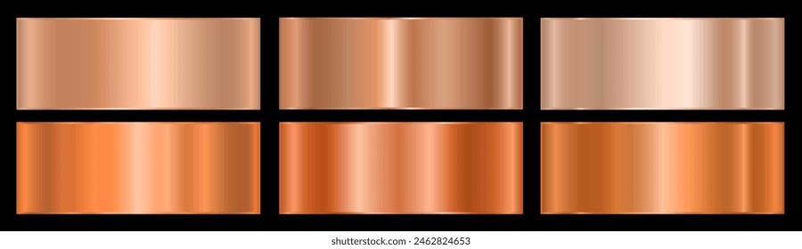 A set with copper gradients on a black background. A palette of colors for the design, a collection of high-quality ingredients. Metallic texture, shiny background. Vector EPS 10.