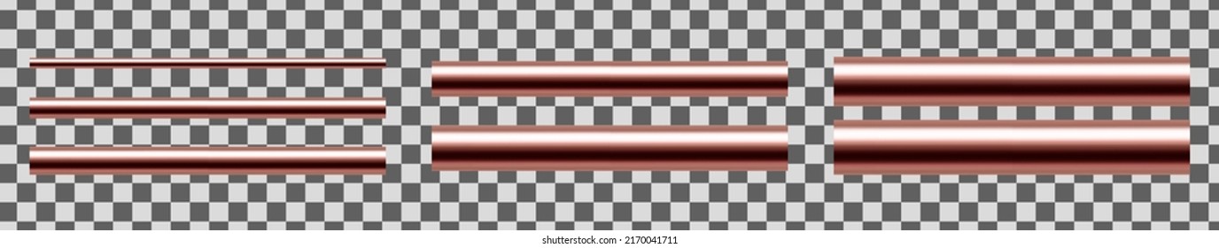 A set of copper pipes of various diameters.  Realistic vector illustration isolated on transparent background. 
