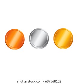 Set of copper, silver, gold coins. Vector illustration.