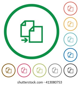 Set of copy color round outlined flat icons on white background