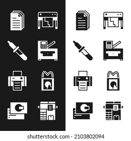 Set Copy machine, Pipette, File document, Plotter, Printer, Paper shopping bag,  and Business card icon. Vector