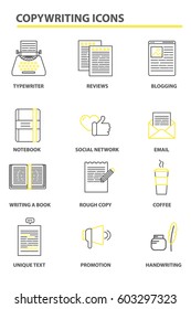 Set of copy writing icons. Perfect for web sites, courses, advertising. Made in vector.