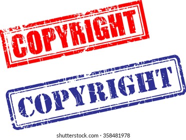 Set of COPYRIGHT grunge realistic rubber stamps, different ink colors, different forms, isolated on white background, vector illustration