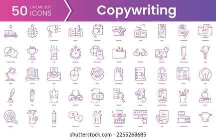Set of copywriting icons. Gradient style icon bundle. Vector Illustration