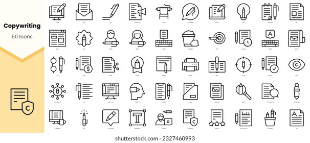 Conjunto de iconos de copia. Paquete de iconos de estilo de arte de línea simple. Ilustración del vector