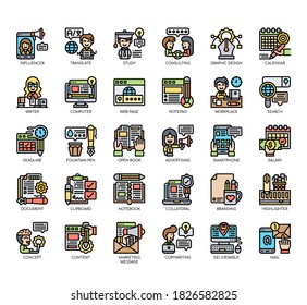 Set von Texten für dünne Linien und Pixel perfekte Symbole für jedes Web- und App-Projekt. 
