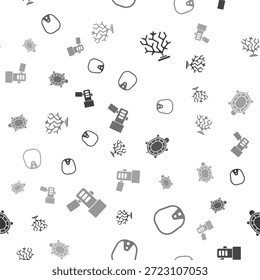 Set Coral, Diving mask, Turtle and Flashlight on seamless pattern. Vector