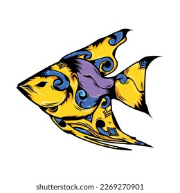 set of coral fish logo, icon, isolated on white background. animal, fish, seafood, coral, tropical, coral reef, reef, coral fish, ocean, aquarium, pet, yellow, blue, white, black, vector illustration.