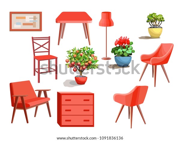 Set Coral Furniture Coral Wood Upholstered Stock Vector Royalty