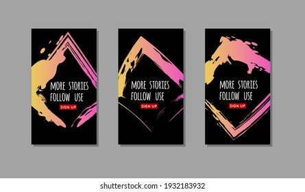Set of coral ink brush stroke on black background. Japanese style. Vector illustration of grunge stains