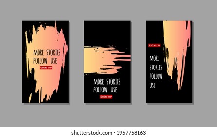 Set of coral ink brush stroke on black background. Japanese style. Vector illustration of grunge stains