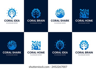 Set of coral reef combination vector logo design premium