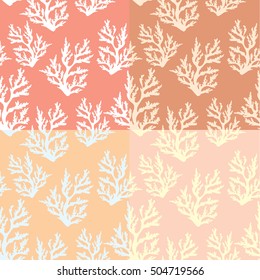 Set of coral seamless pattern. Vector collection of underwater sea wallpaper.