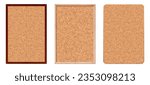 Set of cork noticeboards with texture in frame. Message board with a grainy pattern for pinning notes, to-do lists, photos. Background for scrapbooking. Vector illustration.