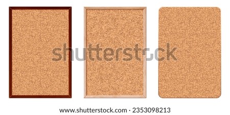 Set of cork noticeboards with texture in frame. Message board with a grainy pattern for pinning notes, to-do lists, photos. Background for scrapbooking. Vector illustration.