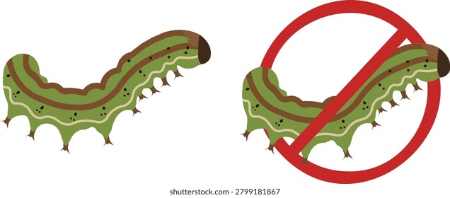 Set of Corn Earworm Helicoverpa zea Larvae Agricultural Crop Pest Vector Illustrations