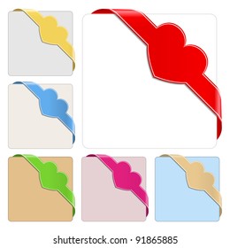 Set of corner ribbons with heart, vector illustration