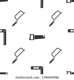Fijar la regla de la esquina, la sierra de mano y la sierra Hacksaw en un patrón impecable. Vector