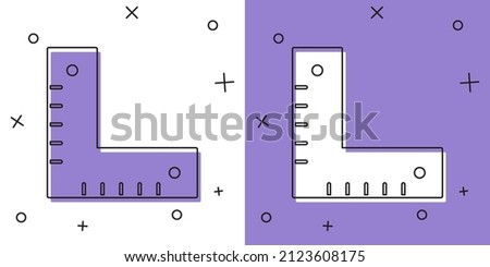 Set Corner ruler icon isolated on white and purple background. Setsquare, angle ruler, carpentry, measuring utensil, scale.  Vector