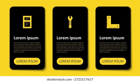 Set Corner ruler, Wrench spanner and Window in room. Business infographic template. Vector