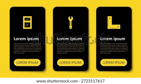 Set Corner ruler, Wrench spanner and Window in room. Business infographic template. Vector
