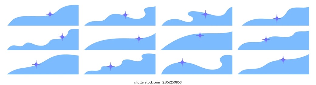 Set of corner wave shape with star for website page, banner, card vector illustration