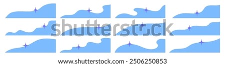 Set of corner wave shape with star for website page, banner, card vector illustration