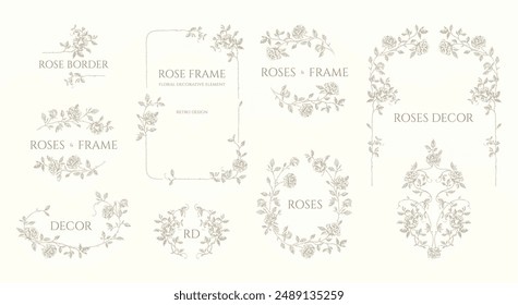  Set of  corners, borders and monogram frames. Rose decor.