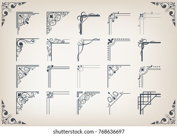 set of corners design elements, vintage frame with beautiful filigree, decorative borders,vector illustration