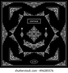 Set of corners, frames, borders, symbols in ornate vintage hand drawn doodle style. Seaweed, snail, shell, coral, ocean, sea, water, undersea elements for design. Decor stickers, black and white only