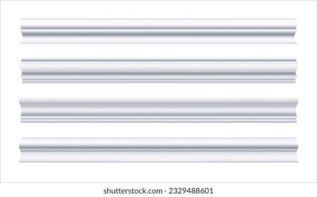 Eine Reihe с Decken kornice. Weißes Formen. Kann verwendet werden, um jedes Interieur als künstlerisches Element auf Hauswänden, Decken, glatten Oberflächen. Realistische Vektorgrafik einzeln auf Weiß