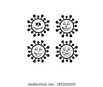 Set Corona Halloween Flat Icon on white background in vector illustration