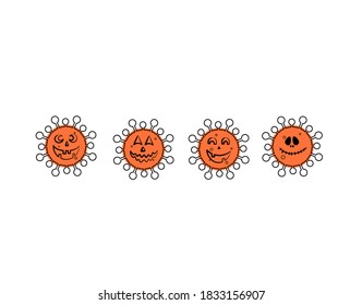 Set Corona Halloween Flat Icon auf weißem Hintergrund, Vektorgrafik