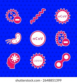 Defina o vírus Corona 2019-nCoV, covid-19, Vírus, Negativo, Humano e, ícone. Vetor