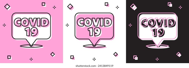 Set Corona virus 2019-nCoV on location icon isolated on pink and white, black background. Bacteria and germs, cell cancer, microbe, fungi.  Vector