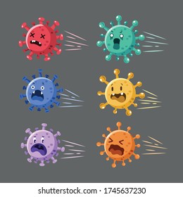 Set des Corona-Virus. Coronavirus läuft weg. stoppen das Coronavirus.