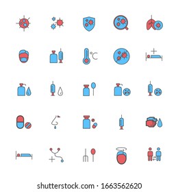 Set of corona virus icon with outline and color. Influenza and medical icon set. Icon for info graphic, web, sign. editable vector. 