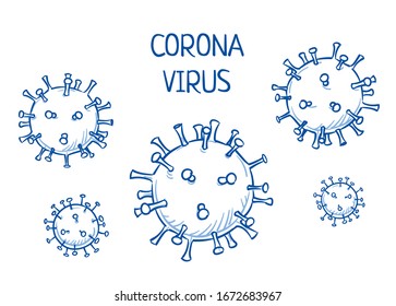 Set of corona virus icons. Hand drawn line art cartoon vector illustration. - Shutterstock ID 1672683967