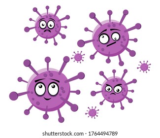 Set of corona virus icons. Illustration of corona virus cartoon with expressions. Flat Design, Editable. Vector Illustration EPS 10