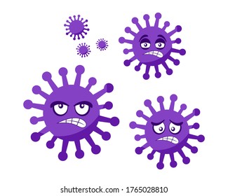 Set of corona virus icons. Illustration of corona virus cartoon with expressions. Flat Design, Editable. Vector Illustration EPS 10