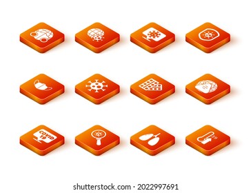 Set Corona Virus On Location, Virus Under Magnifying Glass, Medical Protective Mask, Lungs, Pills Blister Pack, High Human Body Temperature And Earth With Medical Icon. Vector