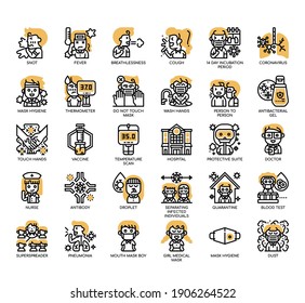 Set of Coronavirus Covid 19 thin line and pixel perfect icons for any web and app project. 