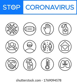 Set of coronavirus (COVID-19) prevention, safety measures, and precautions warning signs. Protect yourself and others. infographics, poster, icon set, pictogram.