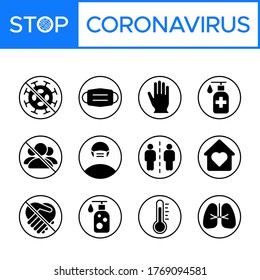 Set of coronavirus (COVID-19) prevention, safety measures, and precautions warning signs. Protect yourself and others. infographics, poster, icon set, pictogram.