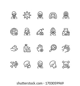 Set of coronavirus icons in line style. For your design, logo. Vector illustration.