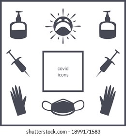 set of coronavirus icons, vector set for clip-art, gray signs on white background