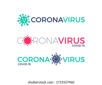 Set of Coronavirus logo with virus symbol. Coronavirus headline. Covid-19 typography design. Vector illustration.